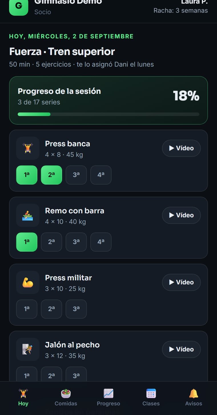 App de gimnasio: el entrenamiento del día en el móvil