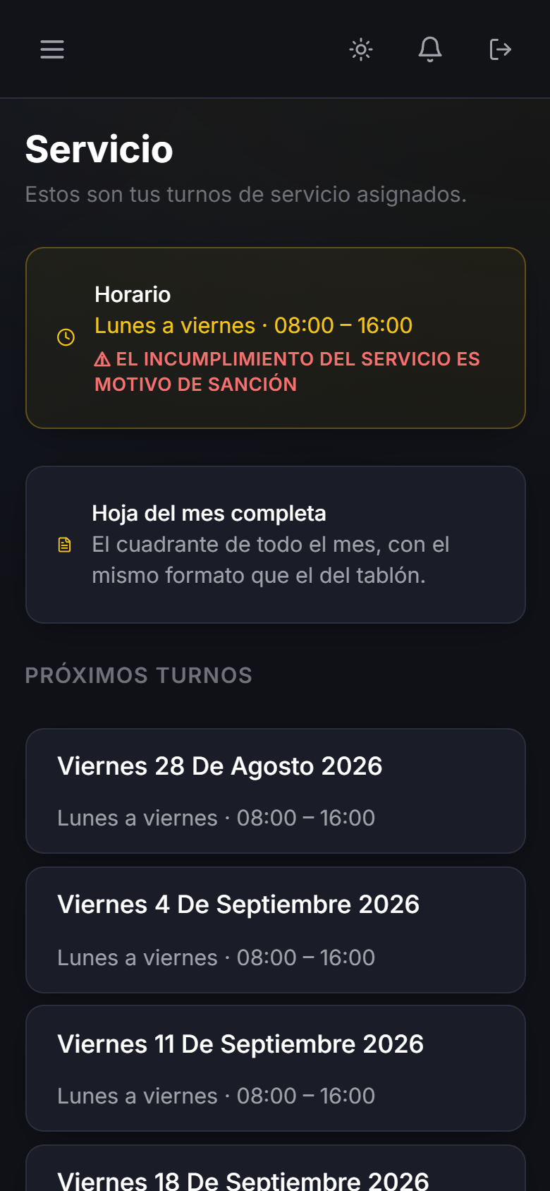 Turnos del socio